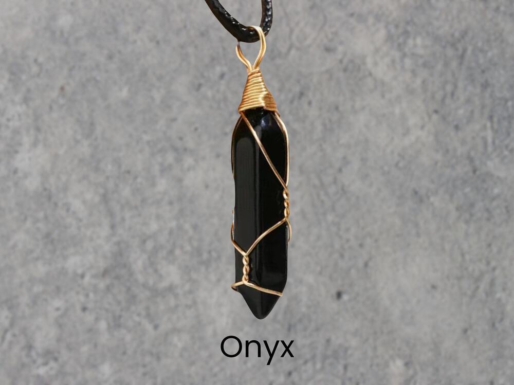 ⭐PICK 3/$30 Onyx Gold Wrapped Necklace Boho Pendant Necklace